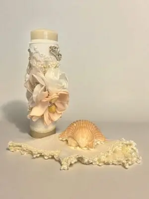 VELA CON FLORES DE TELA